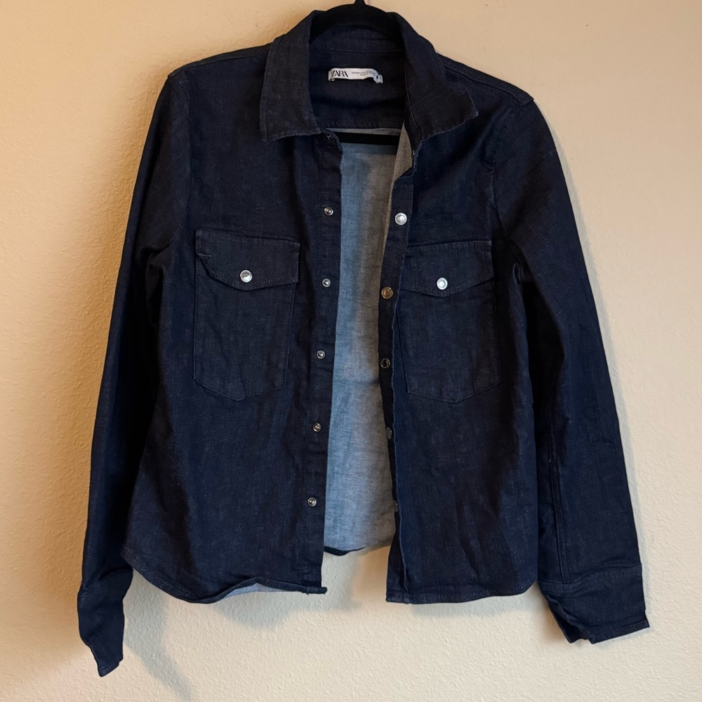 Zara dark denim button up shirt